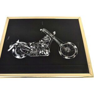 Sparkling 3D Harley Davidson Motorcycle Wall Art – Gold Frame 10"x8"